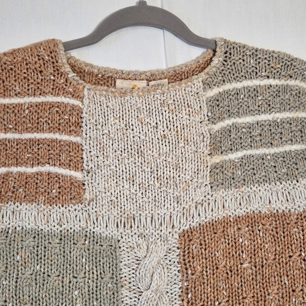 Liz Claiborne Vintage Silk Blend Patchwork Knit Sweater Vest Tan Green Large‎